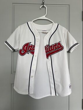 Majestic White and Red Kids Baseball Jersey with Navy Trim